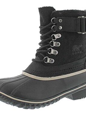 Sorel Women's Black Fancy Lace II Waterproof Suede Ankle Snow Boots Size 8